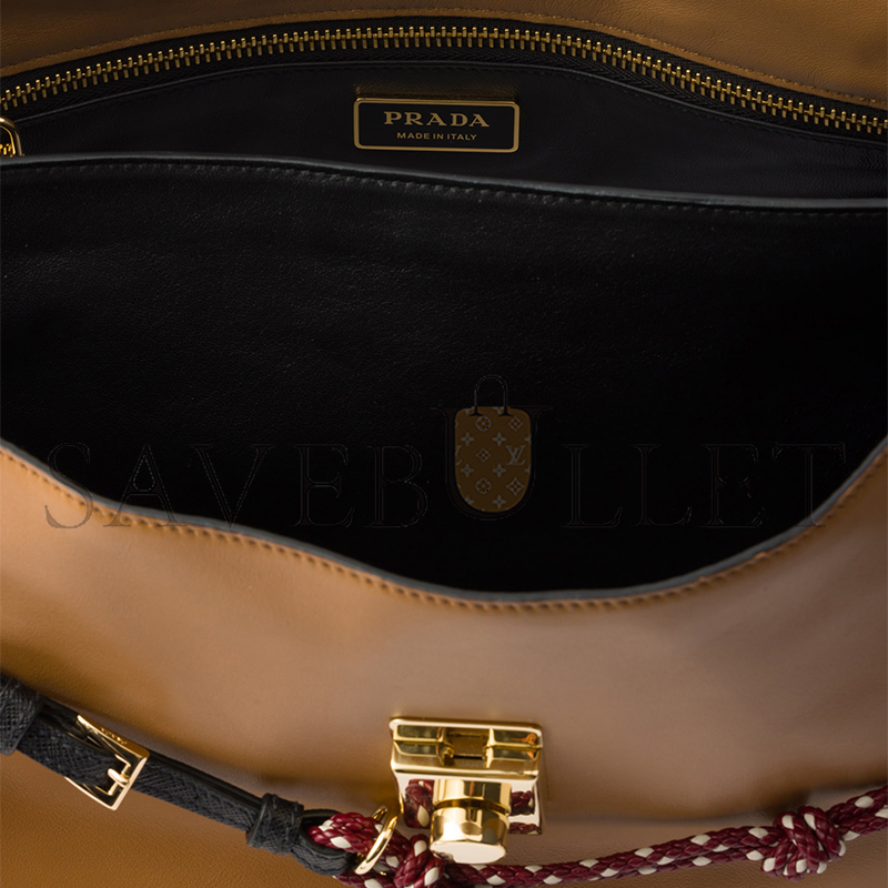 Pra*a soft sound large leather shoulder bag with charms 1bd378 (35*19.5*10.5cm)